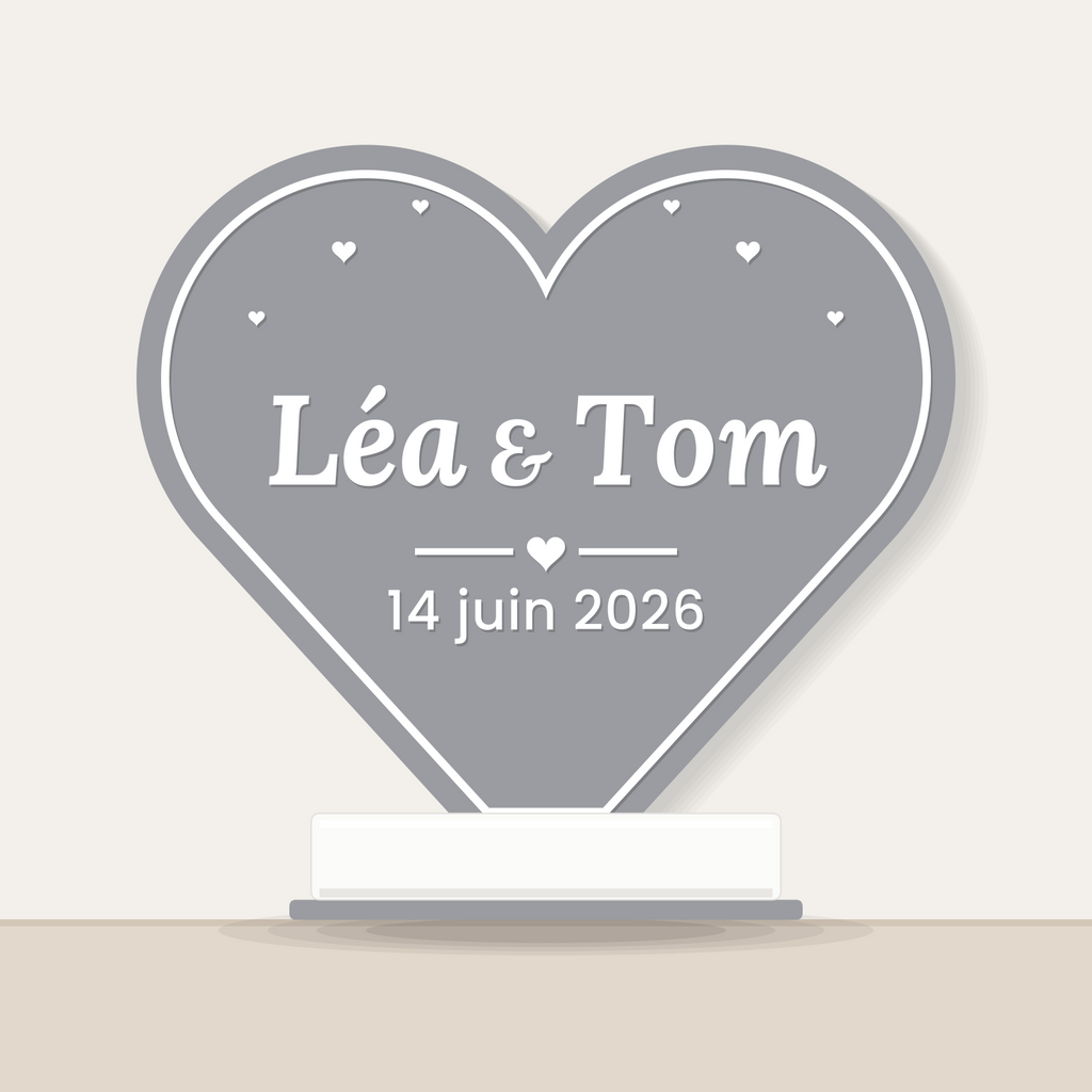 Plaque de mariage cœur personnalisée