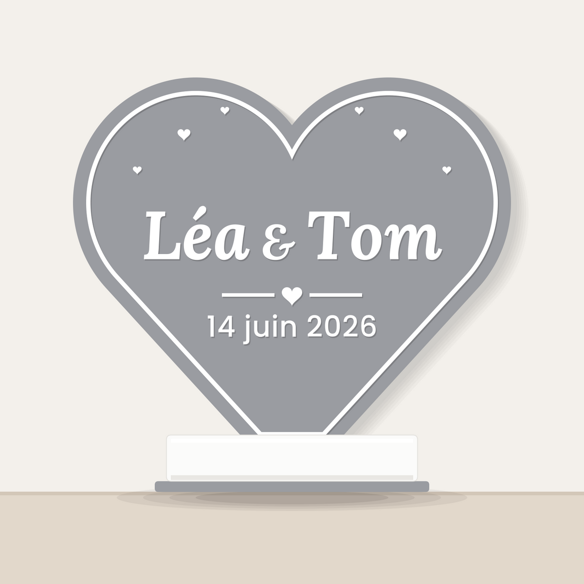 Plaque de mariage cœur personnalisée