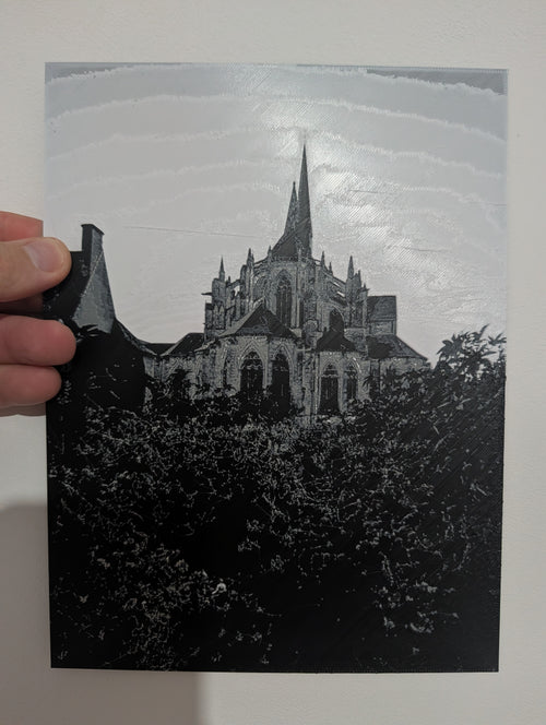 Abbaye de la Trinité de Vendôme en relief 3D noir, gris et blanc - œuvre originale L'Empreinte