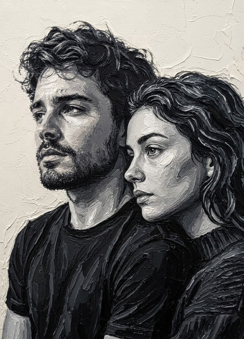 Portrait duo en relief 3D imprimé en noir et blanc - L'Empreinte